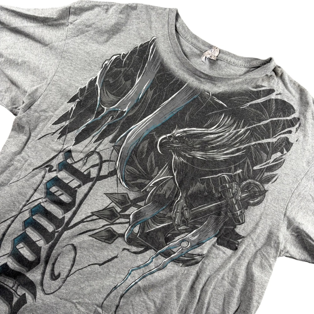 VTG Delta Pro Weight Honor Eagle Graphic Tee Men XL Grey Gothic Tattoo Print Y2K